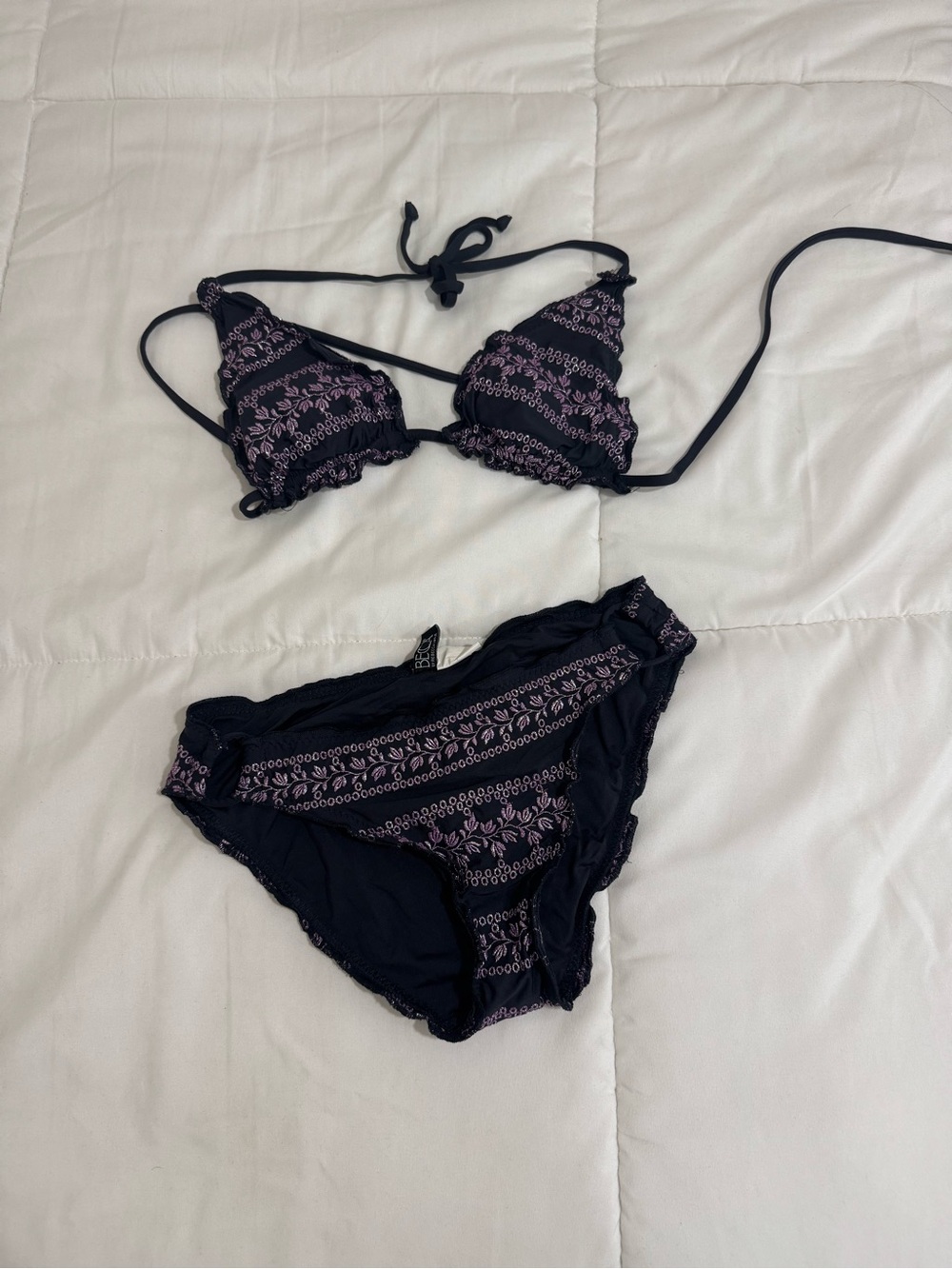 BECCA Black Bikini Set with Lavender Pattern
